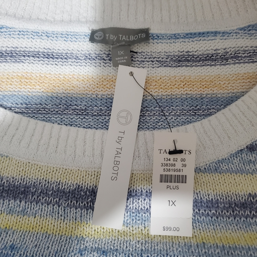 Talbots cotton blend mixed yarn stripe long sleeve sweater. 1X. NWT - Picture 9 of 12